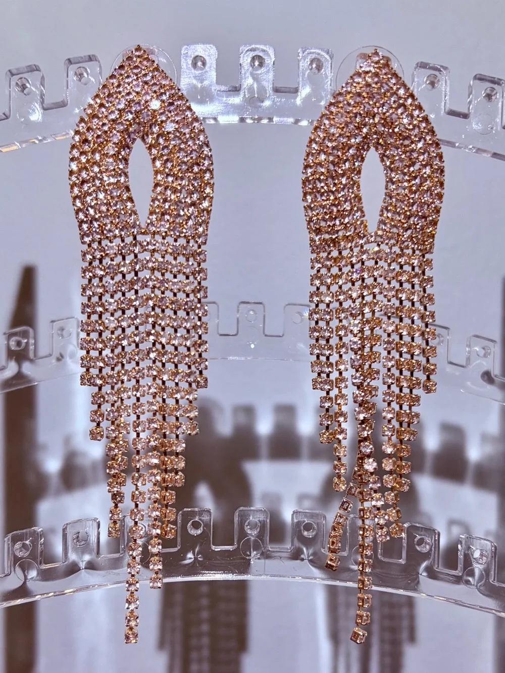 NWOT Rose Gold Crystal Fringe Drop Dangly Chandelier Pierced Earrings